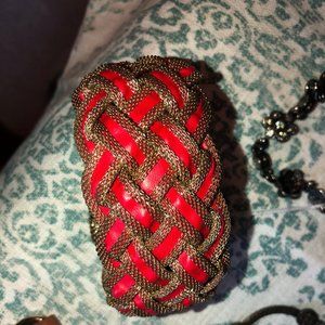 red and gold braided bracelet